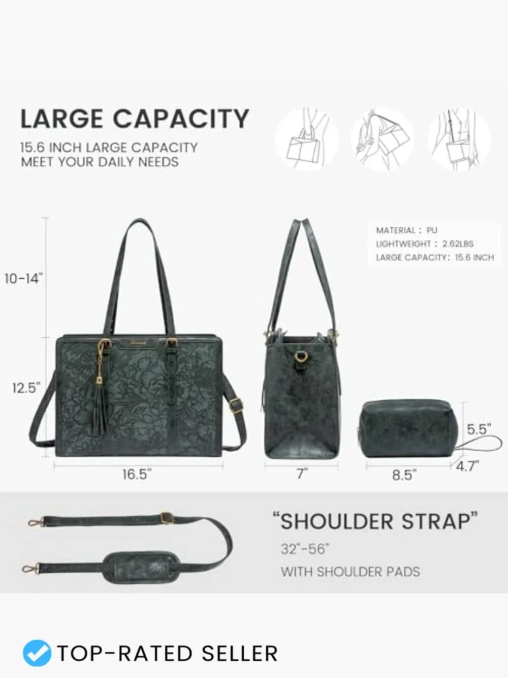 Vintage Leather Laptop Tote 15.6 inch Large Capacity Computer Bag with Clutch